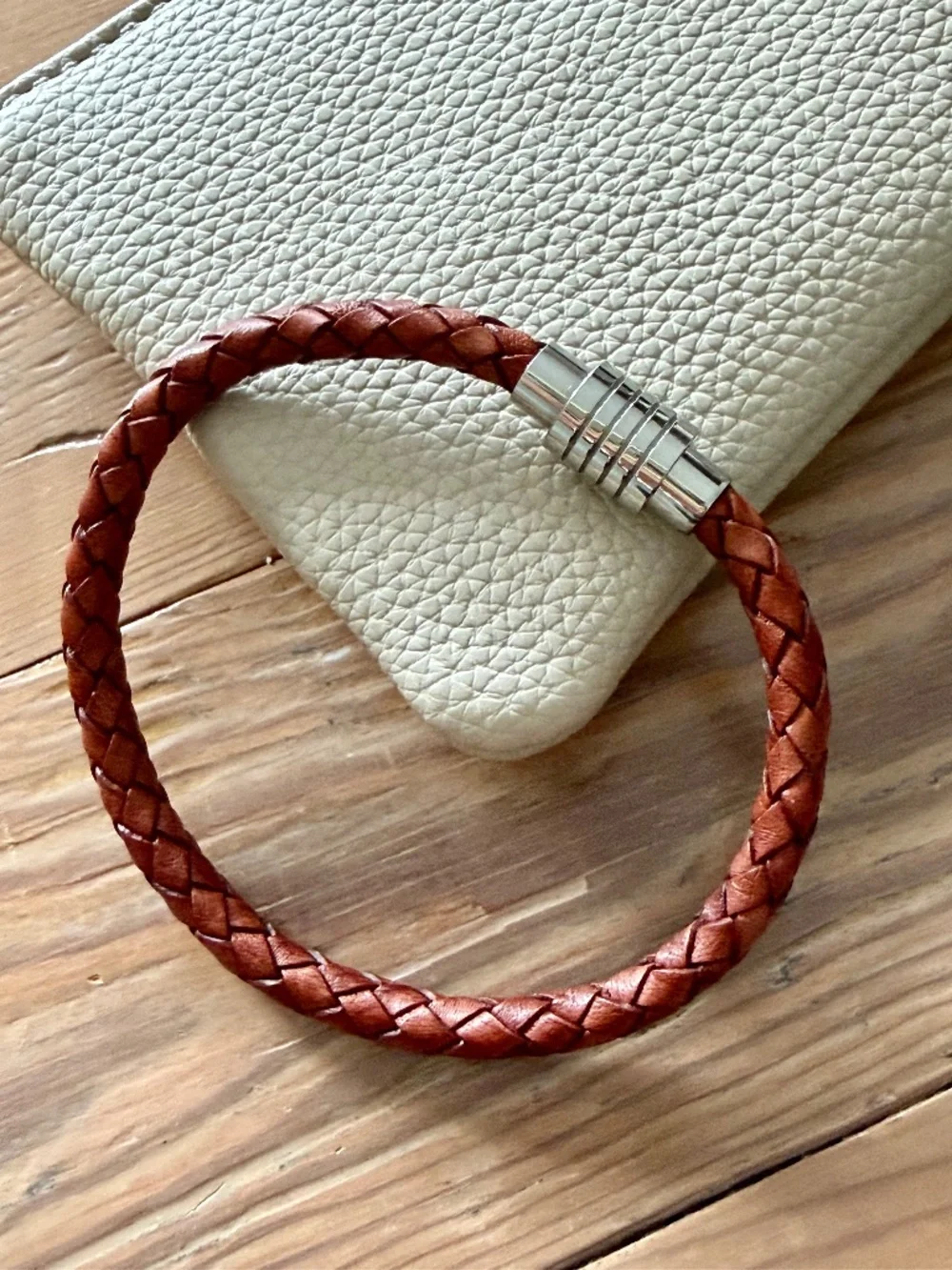 NEW Mens Bracelet Leather Braided 6mm Steel Magnetic Closure 8.5